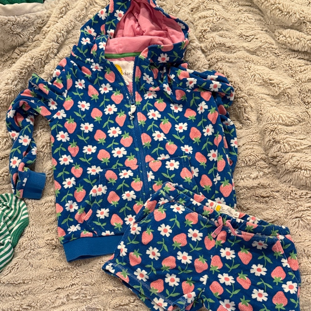 Mini Boden Blue Terry Hoodie and matching shorts size 8
